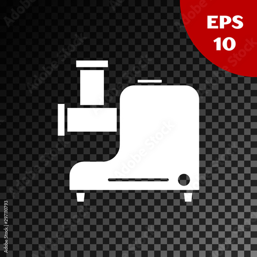White Kitchen meat grinder icon isolated on transparent dark background. Vector Illustration