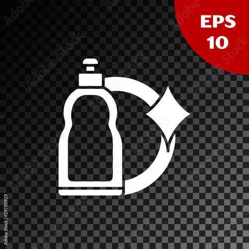 White Plastic bottle for liquid laundry detergent, bleach, dishwashing liquid or another cleaning agent icon isolated on transparent dark background. Vector Illustration