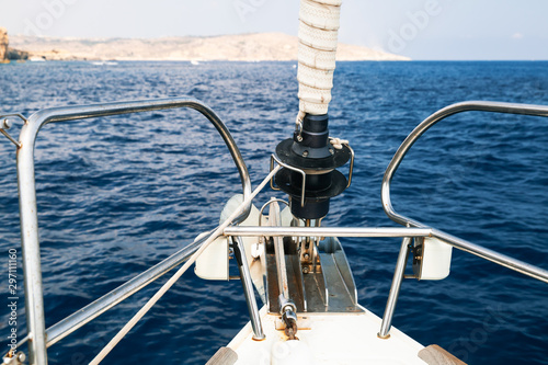 Canvas Print Sailing yacht bow with jib furler