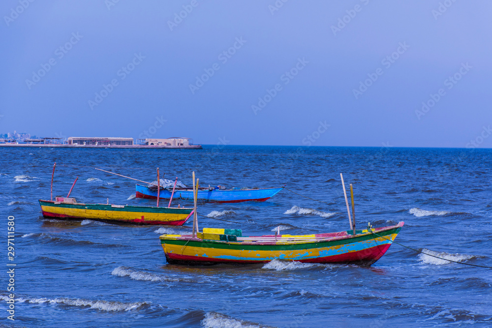 Fishing boats in Lake Qaroun in Egypt