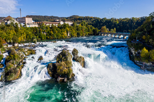 Bild auf Leinwand Rhine Falls, Rheinfall, Switzerland panoramic aerial view