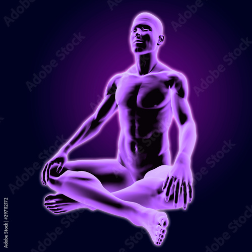 Man Sitting In Meditation, 3D Rendering