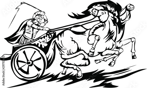 a Roman warrior rushes on a chariot
