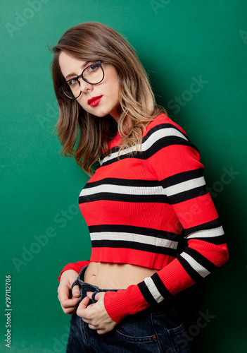 Woman in striped sweater and glasses © Masson