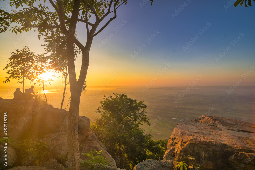 Beautiful view at Khao Phraya Doenthong viewpoint in the morning in Lopburi province, Thailand. Travel destination concept and landmark idea