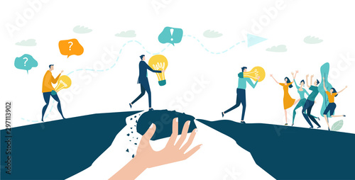 Fotografia Business people holding light bulbs as symbol of bringing the bride idea and build business together