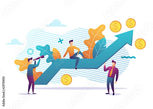Business strategy, financial analytics. Profit increasing. Sales growth, sales manager, accounting, sales promotion and operations concept. Vector illustration