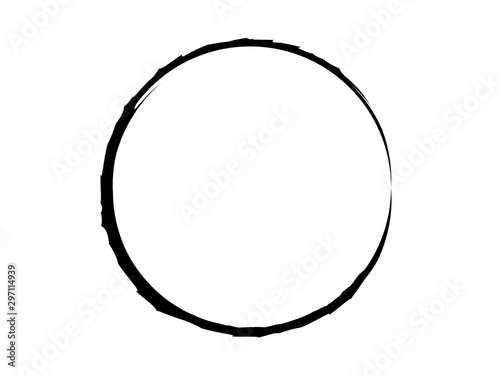 Grunge circle made of black ink.Grunge black circle made of black paint using brush.Artistic oval frame.