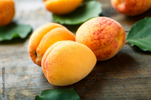 apricots on wooden background