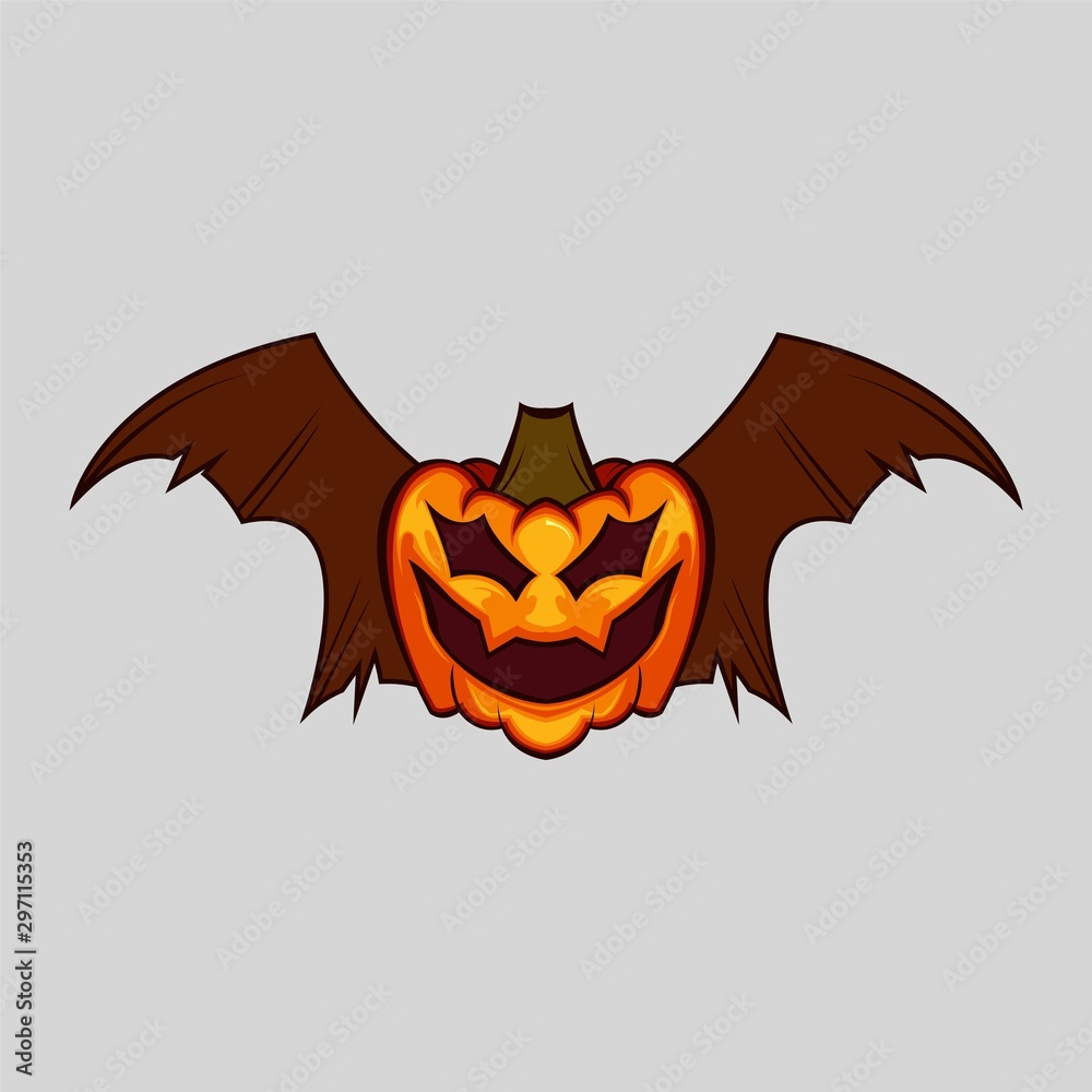 Fototapeta premium Spooky Bat halloween pumpkin flying isolated. On white