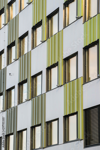 Wall of office building with windows. Modern exterior.