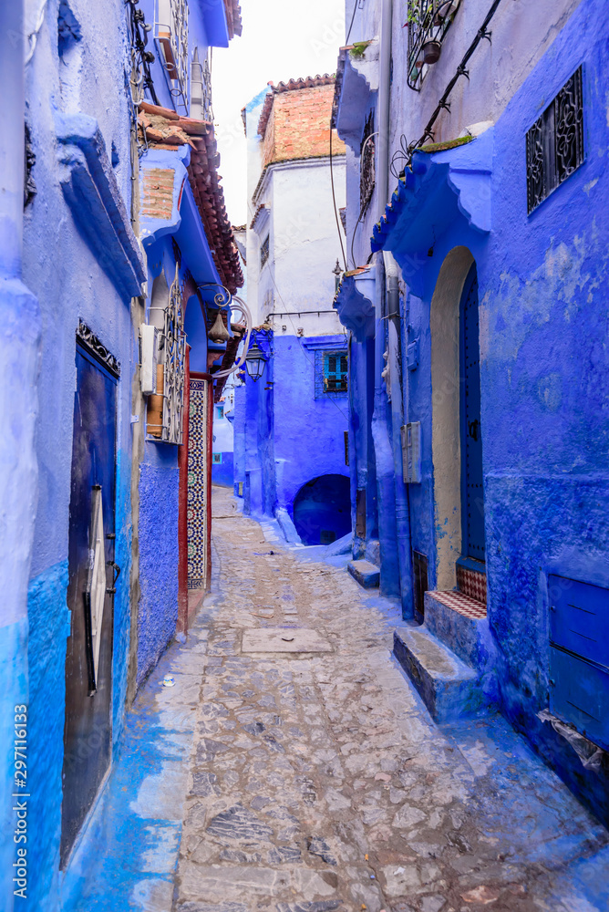 Sightseeing of Morocco. Beautiful blue medina of Chefchaouen town in Morocco Sightseeing of Morocco. Beautiful blue medina of Chefchaouen town in Morocco