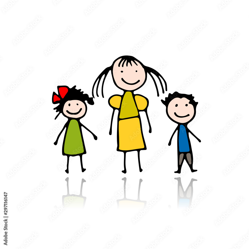 Mother with children, sketch for your design Mother with children, sketch for your design