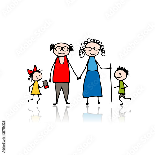 Grandparents with grandchildren, sketch for your design