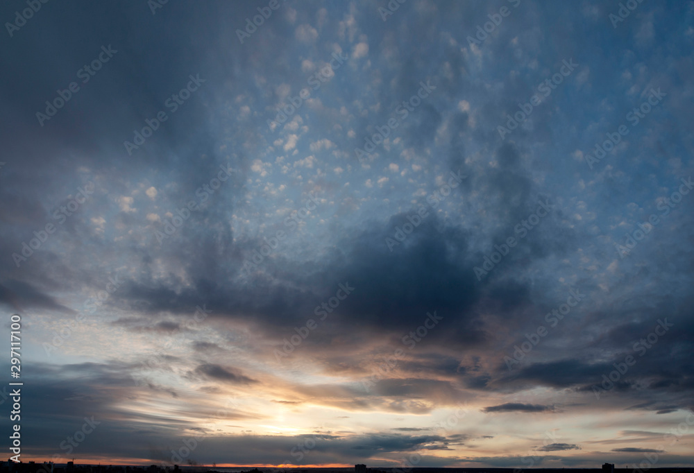 sunset over city