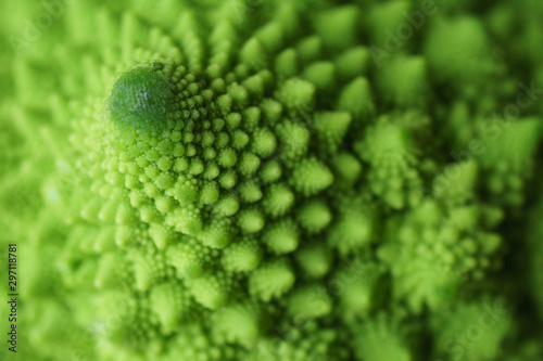 Close up of the detail of a Romanesco Broccoli (or Cauliflower) with its natural fractal pattern.