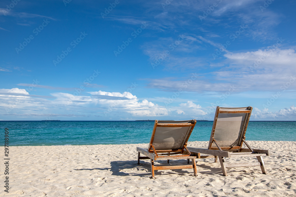 chairs on the beach of hanimaadhoo (maldives)