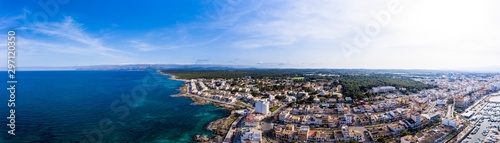 Aerial views, Can Picafort, bay and harbor, Mallorca, Balearic Islands, Spain