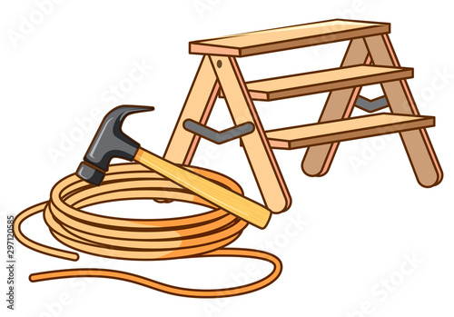  Hammper and rope on white background