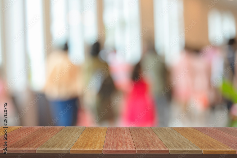 wooden  shelves with view blurred backdrop.you can used for display products. or add your own text on space.