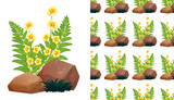 Seamless background design with pretty flowers and stones