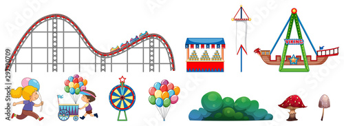 Isolated objects from circus theme with people and rides