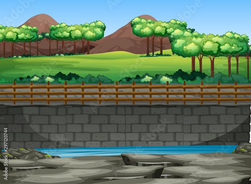 Background scene of park with trees and pond
