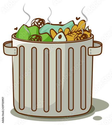 Dirty trash in the bin on white background