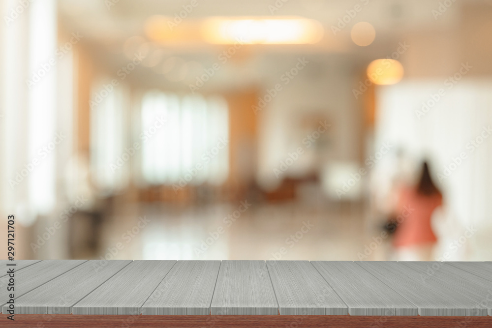 wooden  shelves with view blurred backdrop.you can used for display products. or add your own text on space.