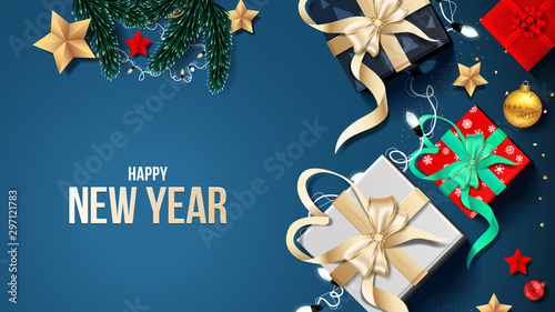 Happy New Year Banner Vector. Happy New Year Greeting Card. New Year's Design Vector - New Year Background.