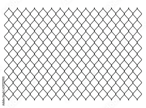 Segment of a metal mesh fence. Chain link fence texture. Vector illustration image. Isolated on white background.