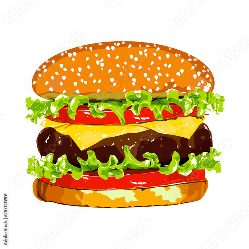 vector illustration of burger with french fries. Fast Food