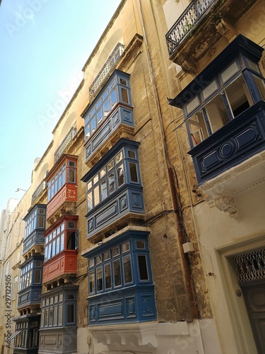 characteristic balconies in the streets of Valletta