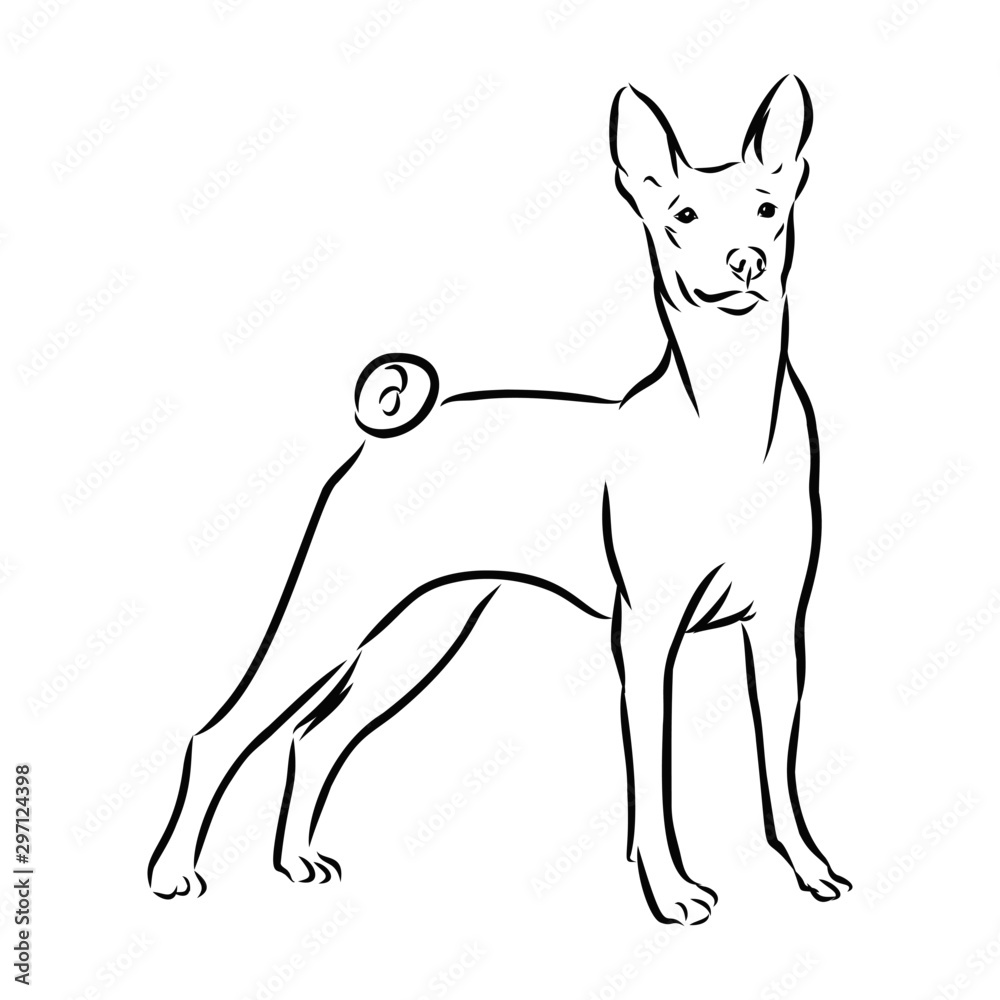 silhouette of a dog sketch, contour vector illustration 