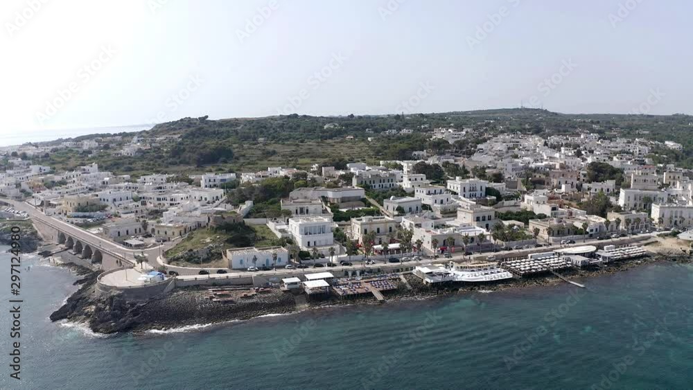 Aerial view, Flight at Santa Maria di Leuca with harbor, Lecce province, Salento peninsula, Apulia, Italy Aerial view, Flight at Santa Maria di Leuca with harbor, Lecce province, Salento peninsula, Apulia, Italy