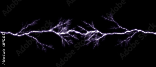 Photo Thunder lightning bolts isolated on black background, abstract electric concept
