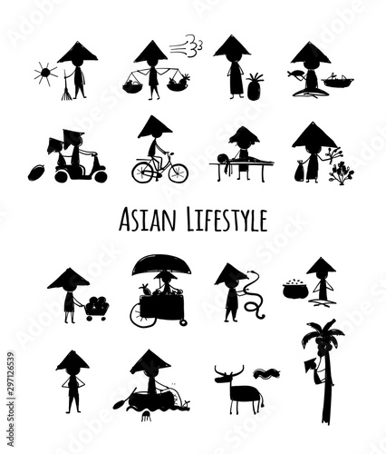 Asian lifestyle, people silhouettes for your design