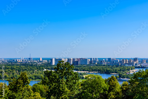 View on residential districts on left bank of the river Dnieper in Kiev, Ukraine