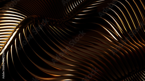 Luxury golden metal background with lines. 3d illustration, 3d rendering.