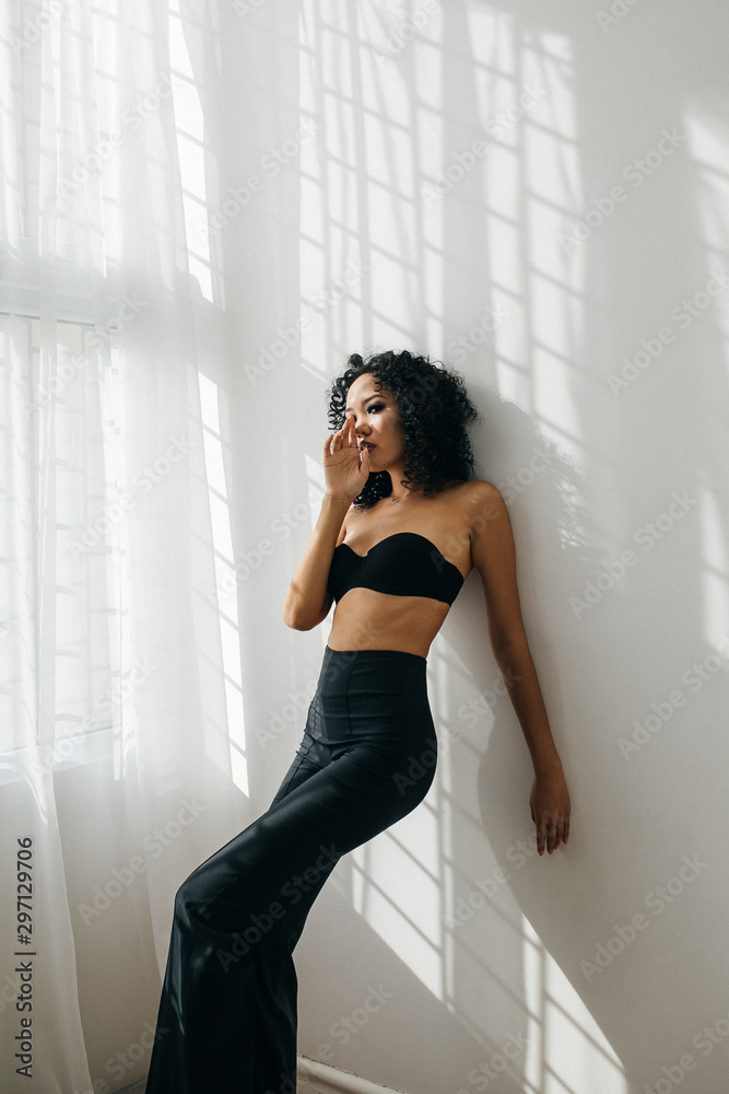 beautiful girl stands at the window beautiful girl stands at the window