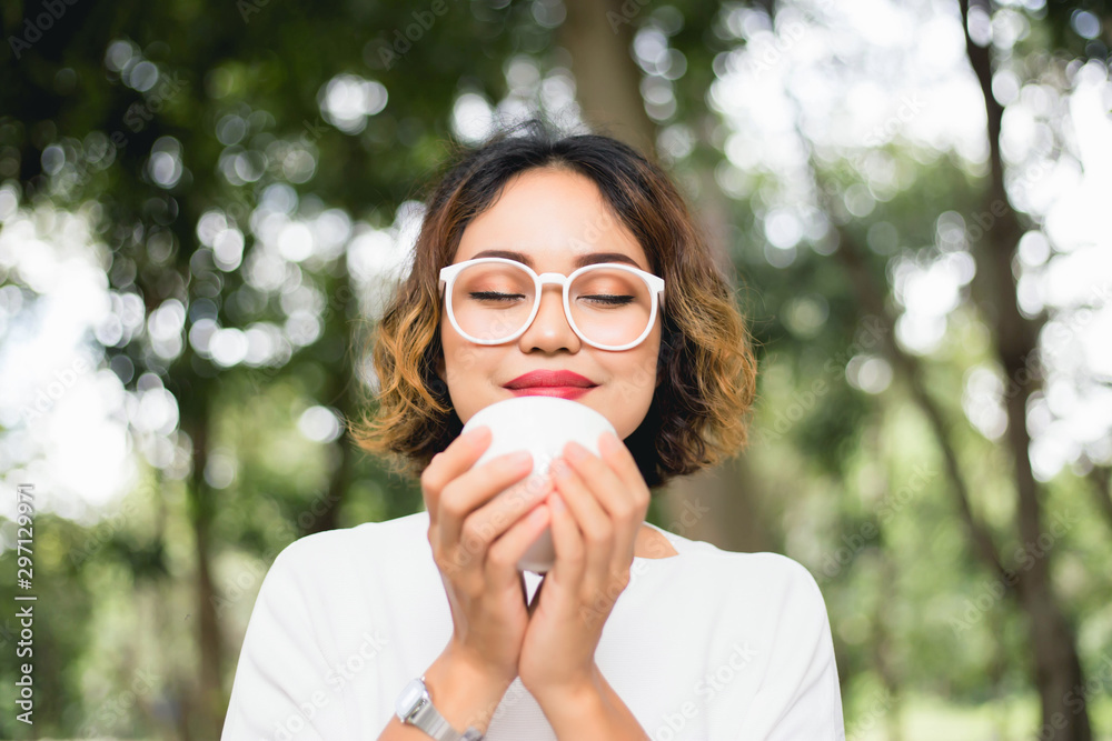 Woman enjoying fresh cooffee stock photo Woman enjoying fresh cooffee stock photo