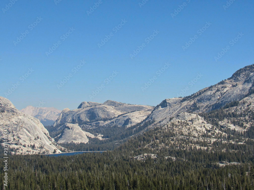 Alpine Lake Tenaya is on the horizon in Yosemite Valley, California