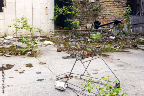 Inside the grocery store. Pripyat, Chernobyl. The building of the destroyed shopping center.