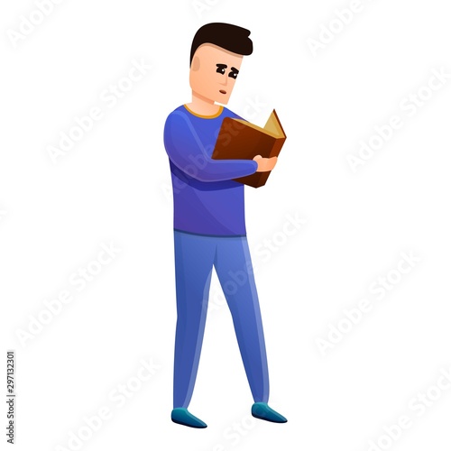Boy read quest book icon. Cartoon of boy read quest book vector icon for web design isolated on white background