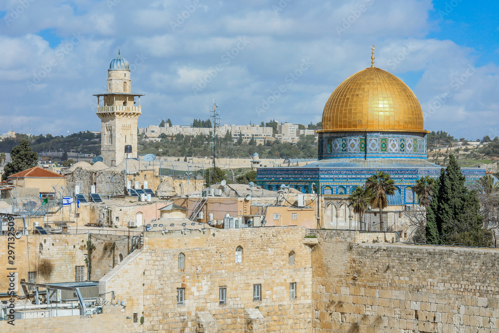 Panoramic View to the Golden Roofs of the Dome of the Rock, Jerussalem, Israel