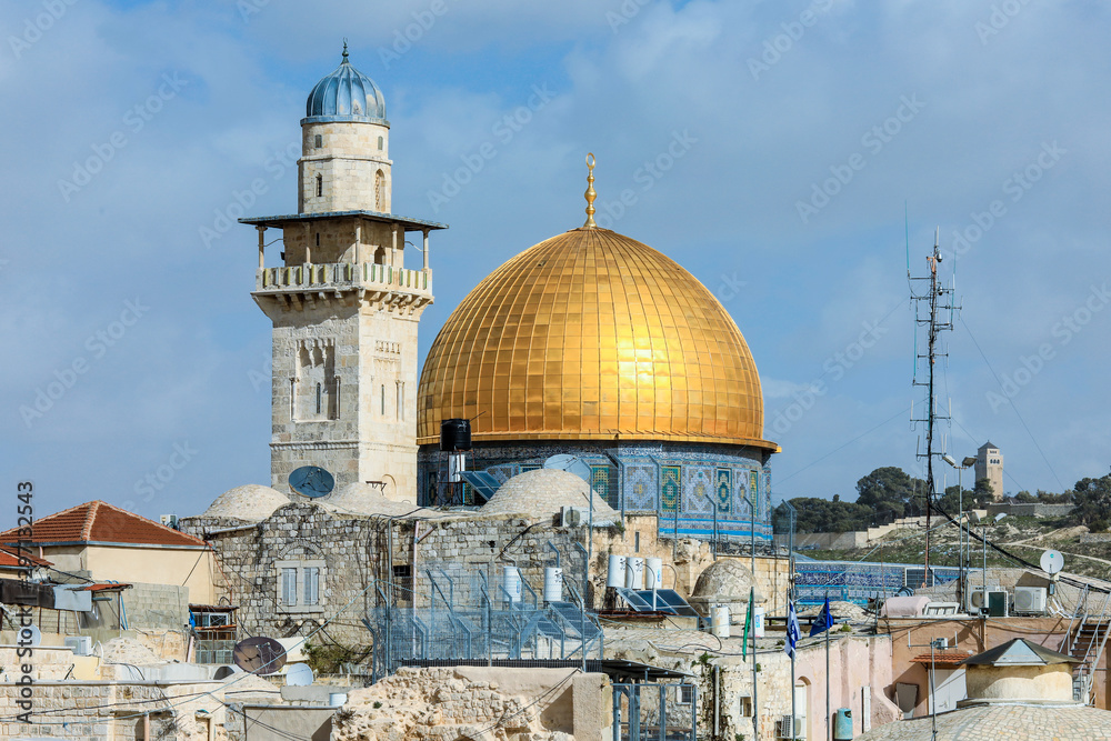Panoramic View to the Golden Roofs of the Dome of the Rock, Jerussalem, Israel