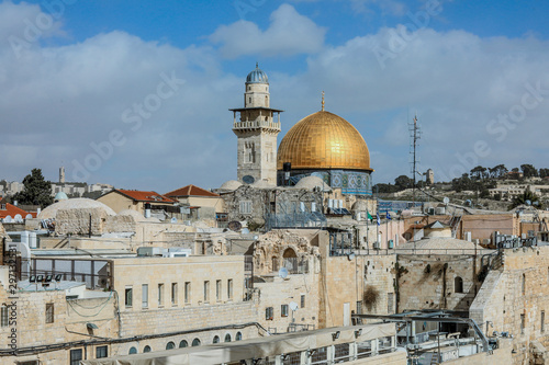 Panoramic View to the Golden Roofs of the Dome of the Rock, Jerussalem, Israel