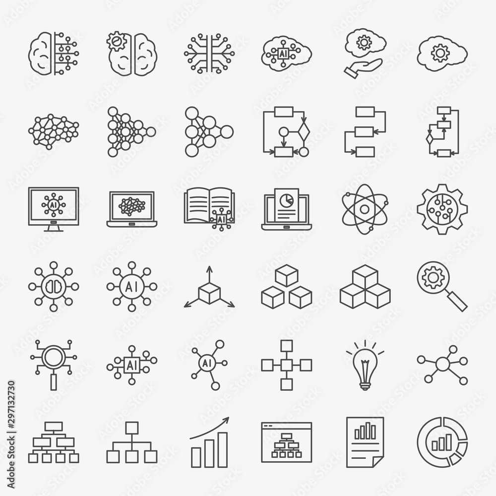 Artificial Intelligence Line Icons Set Artificial Intelligence Line Icons Set
