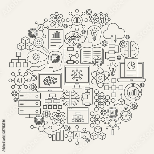 Artificial Intelligence Line Icons Circle