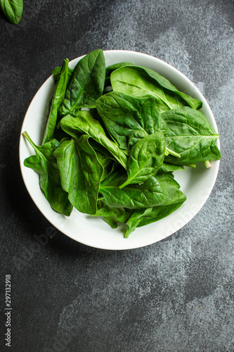 spinach (green grass, vitamins salad) menu concept. food background. copy space. Top view